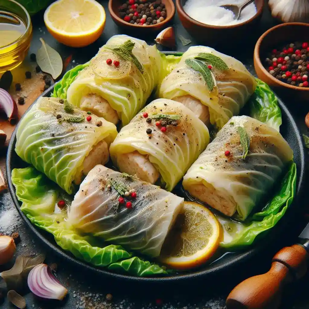 Cabbage rolls with fish filling