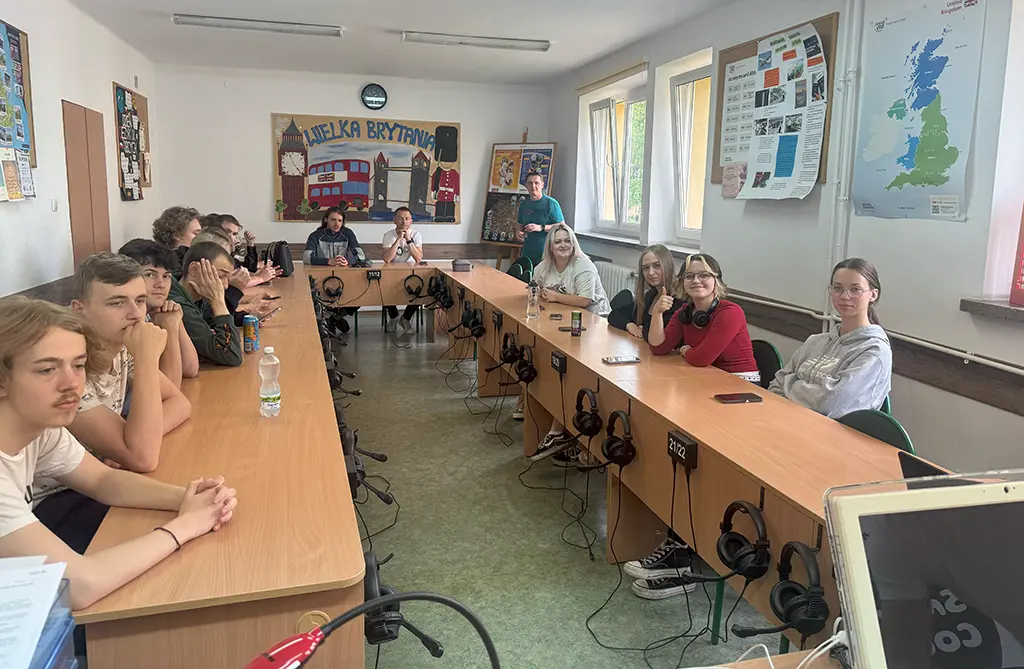 students at a joint presentation at school