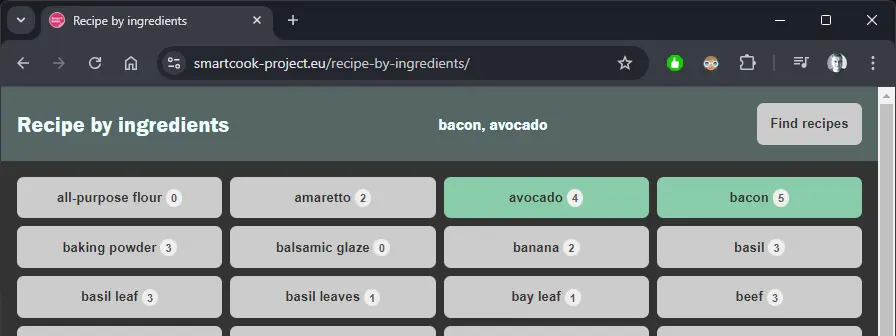 Searching for recipes by ingredients